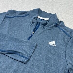 Adidas Pullover Mens Large Blue Long Sleeve 1/4 Zip Mock Neck Running Climalite